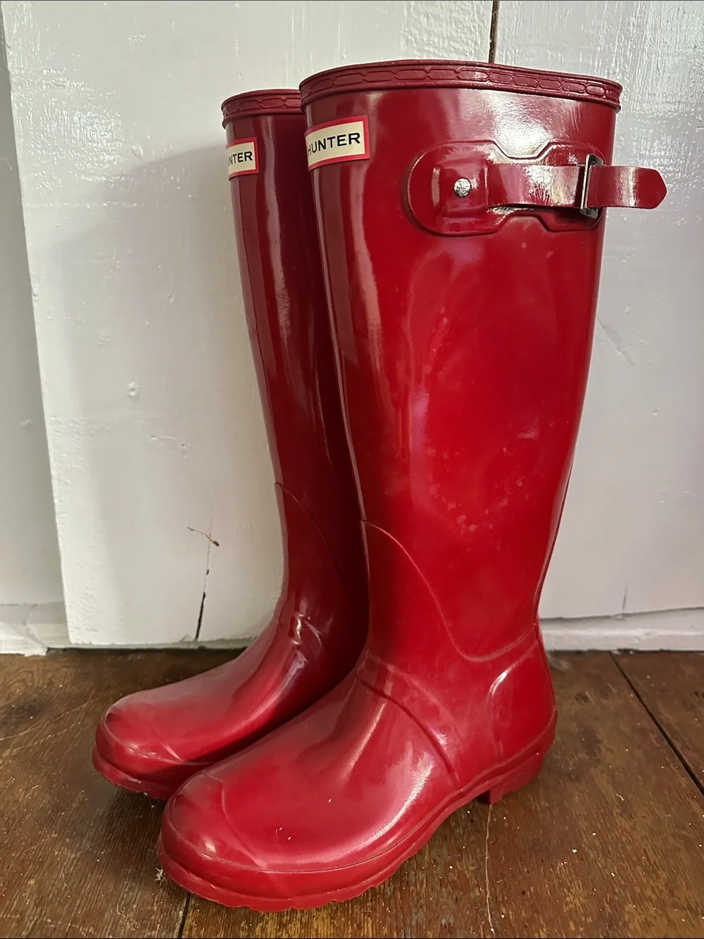 Hunter Gloss Red Knee-High Rain Boots